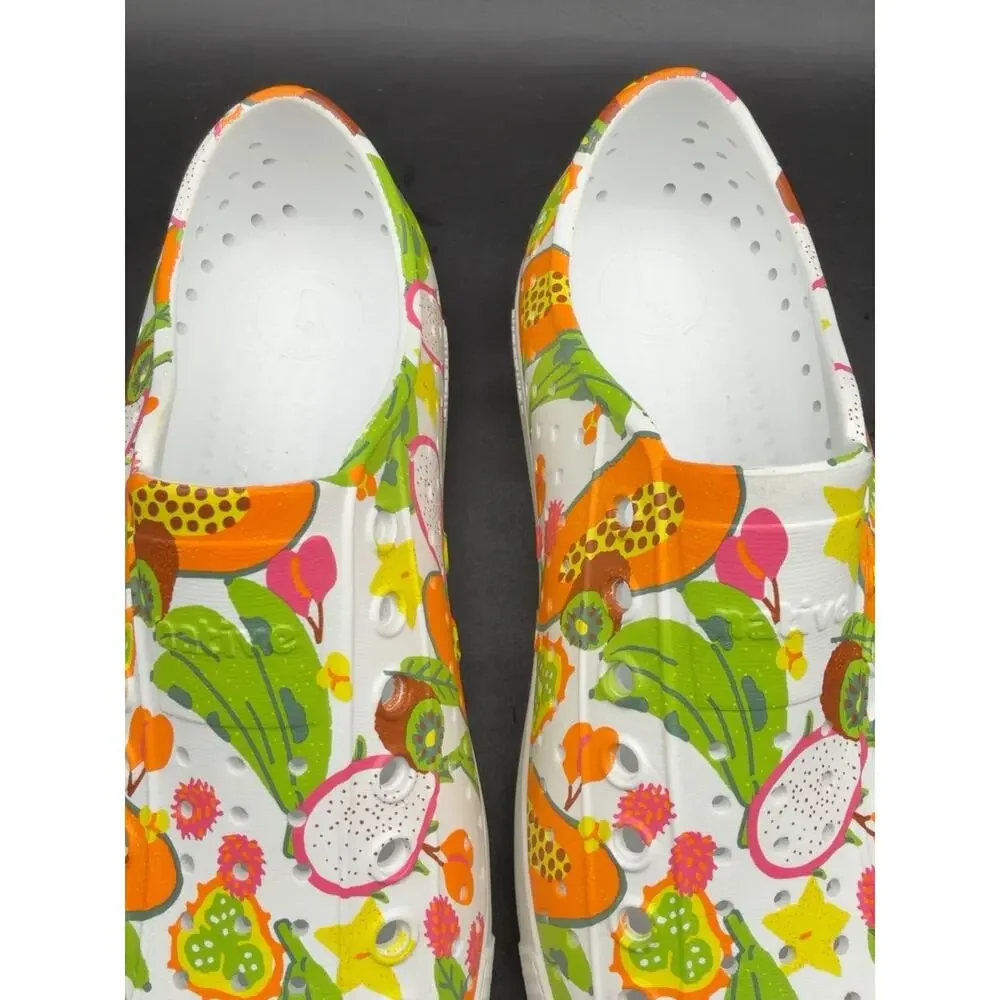 Native Jefferson Print Tropical Fruit Shoes M6 W8 White Multicolor Slip On
